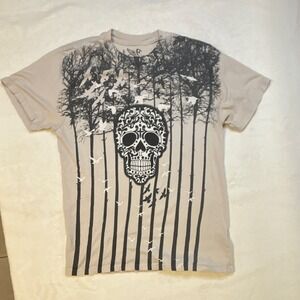 Vintage Chemistry Skull Forest Graphic T-Shirt Beige Cotton Men's Regular Size S